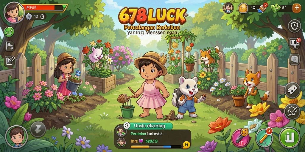 Tampilan utama gameplay 678LUCK yang menampilkan ladang yang subur.