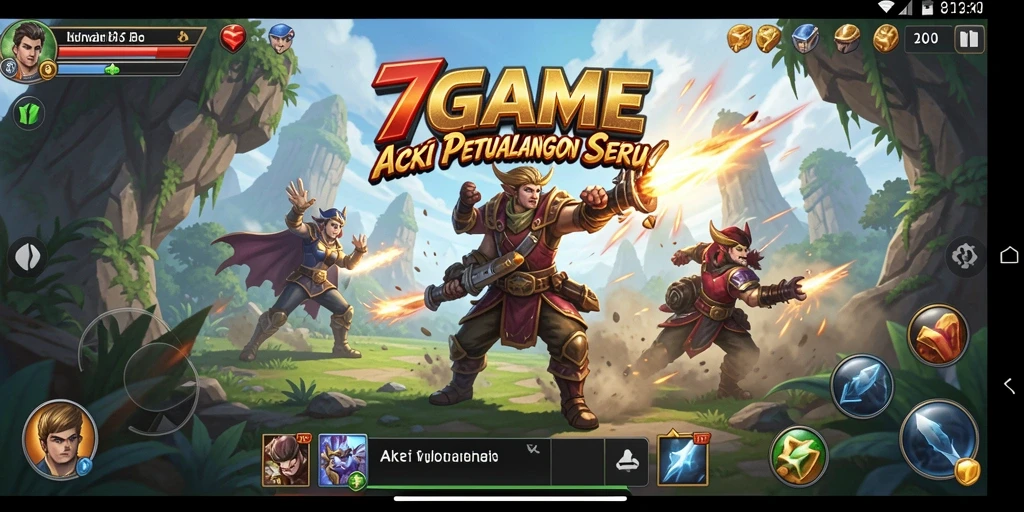 Screenshot aksi seru 7GAME dengan karakter yang bertarung.