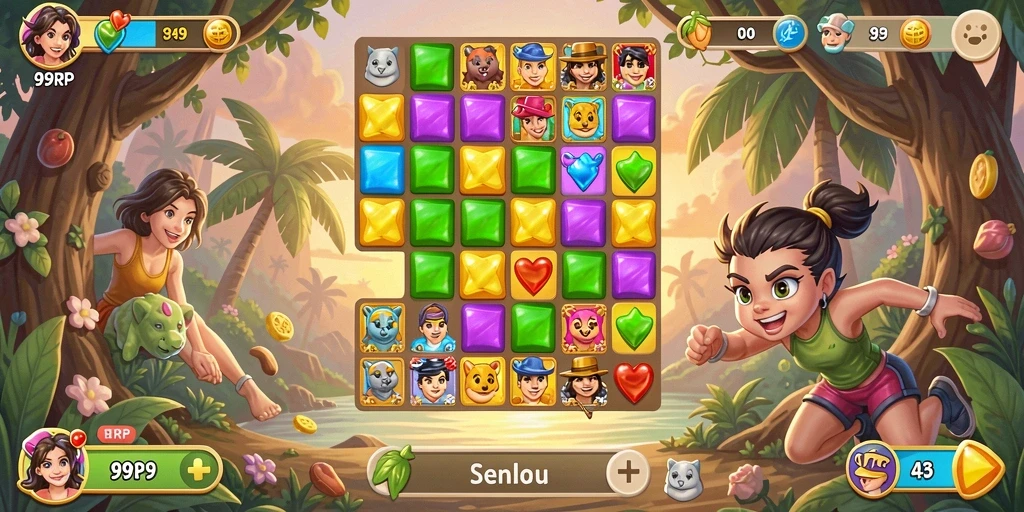 Tangkapan layar gameplay 99RP yang menampilkan aksi Match-3 yang seru.