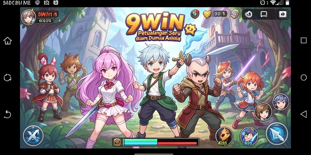 Tampilan gameplay penuh aksi dalam 9WIN, menampilkan karakter anime menarik.