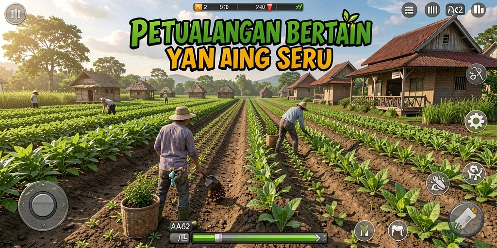 Tampilan gameplay seru AA62 yang menampilkan aktivitas bertani.