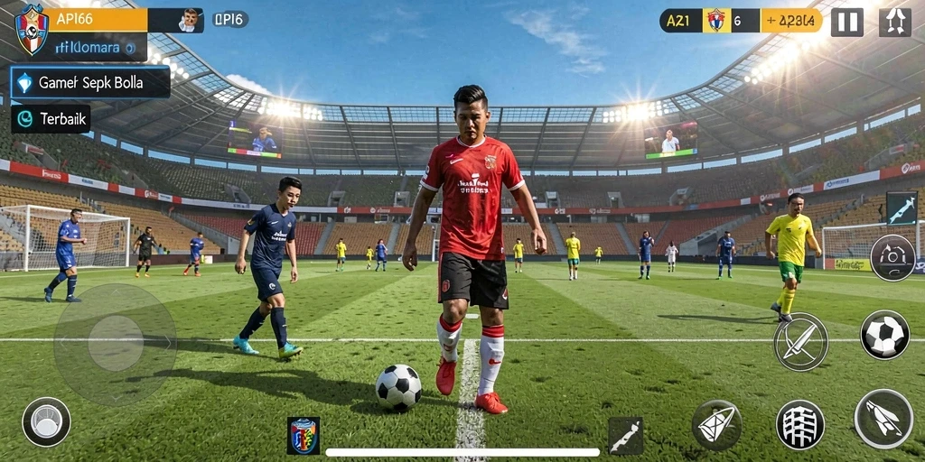 Screenshot gameplay API66 menampilkan pertandingan sepak bola yang mendebarkan.