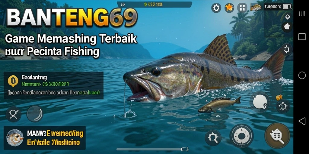 Tampilan gameplay BANTENG69 saat memancing di danau.