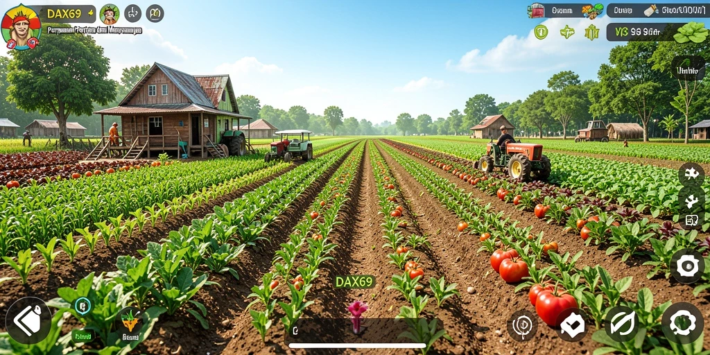 Screenshot gameplay DAX69 menampilkan aktivitas bertani yang menarik.