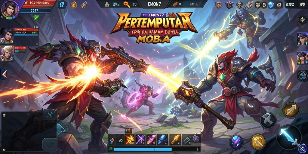 Tampilan seru dari gameplay MOBA di EMON77 yang mendebarkan.