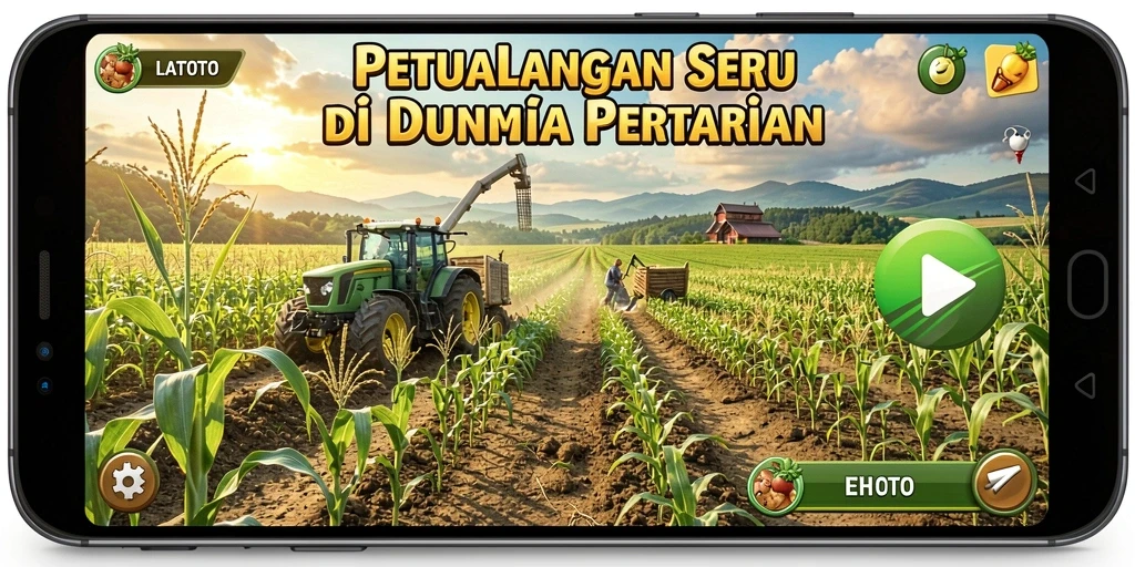 Screenshot utama LATOTO menunjukkan momen seru saat merawat ladang dan hewan.