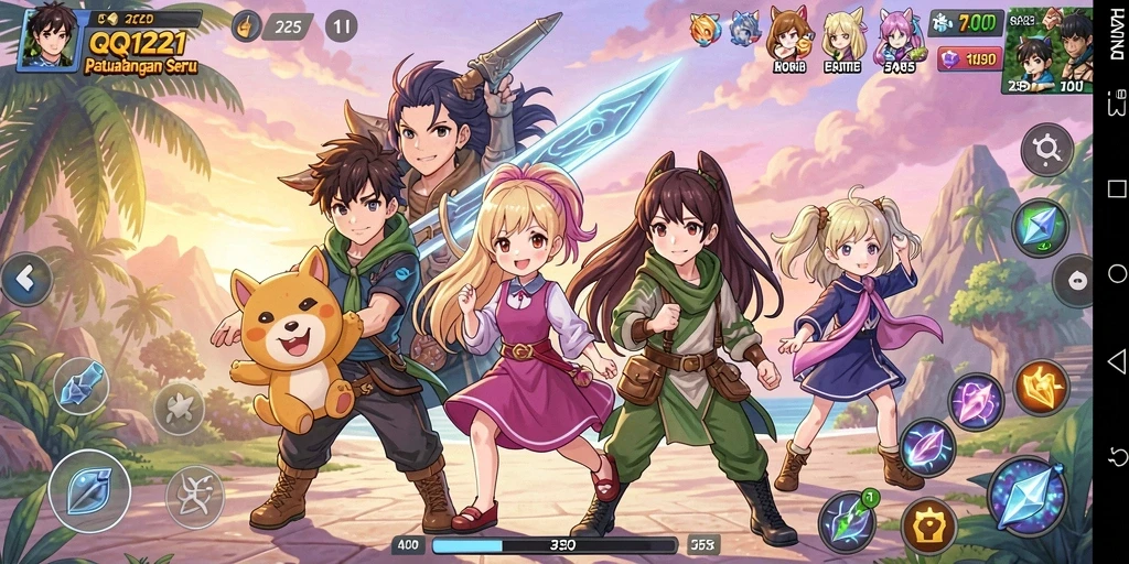 Tampilan menarik dari gameplay QQ1221 dengan karakter Anime.