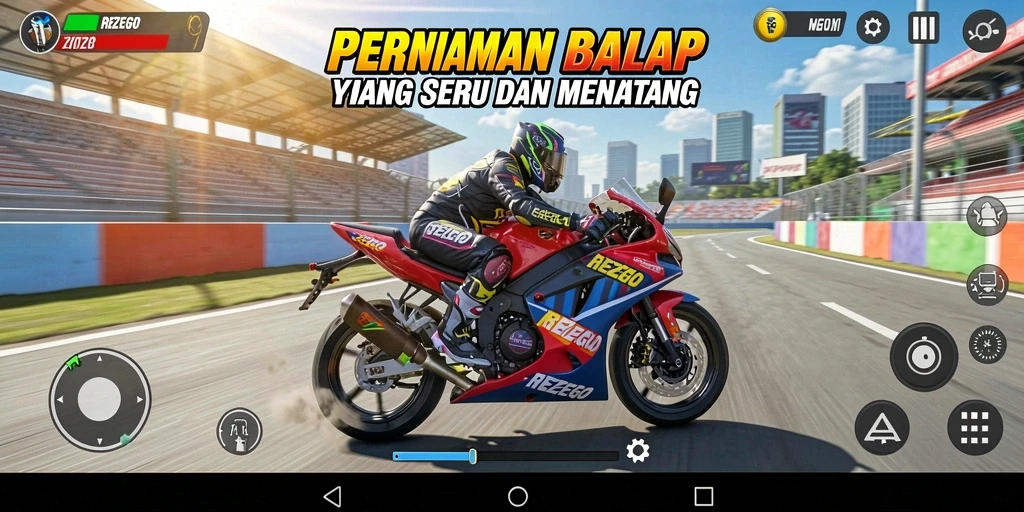 Tampilan grafis menarik dari gameplay balap motor REZEGO.