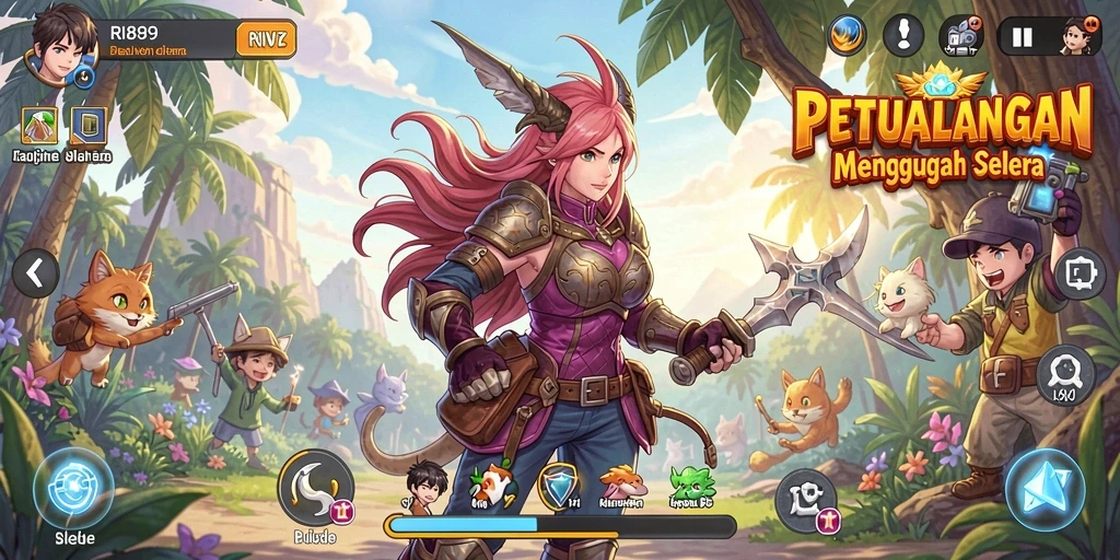 Tampilan gameplay RI889 dengan aksi karakter Anime yang dinamis.