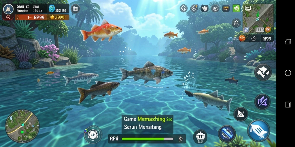 Tampilan gameplay menarik yang menunjukkan pengalaman memancing di RP99.