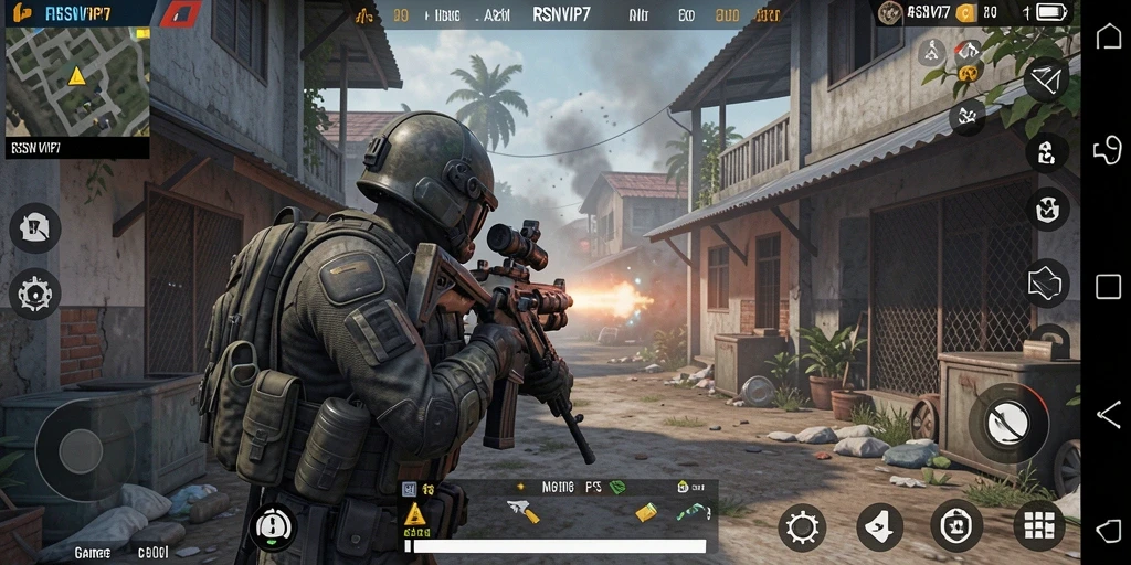 Tangkapan layar menampilkan aksi seru gameplay RSNVIP7 di medan perang.