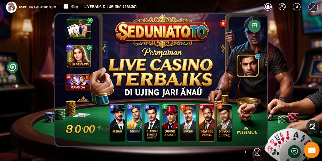 Screenshot gameplay SEDUNIATOTO menampilkan dealer langsung dan suasana kasino yang seru.