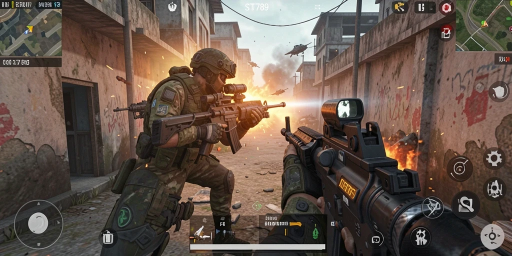 Tampilan gameplay ST789 yang mendebarkan saat bertempur di medan perang.