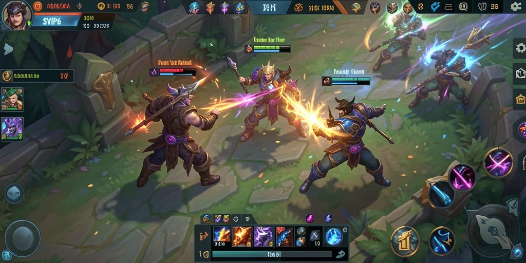 Screenshot gameplay SVIP6 menampilkan pertarungan seru antara karakter MOBA.