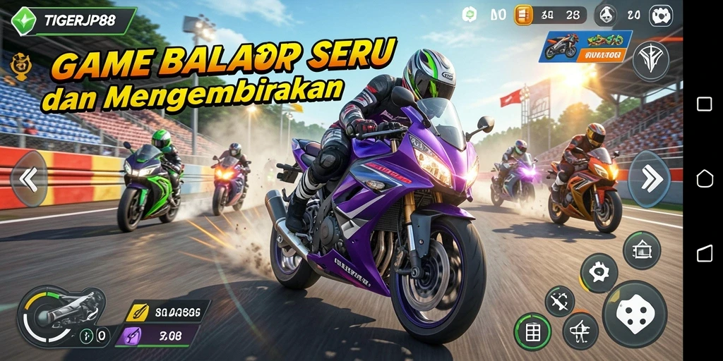 Screenshot gameplay TIGERJP88 menampilkan aksi balap motor yang mendebarkan.