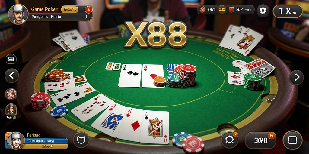 Gameplay seru X88 saat bermain Poker dengan teman-teman.