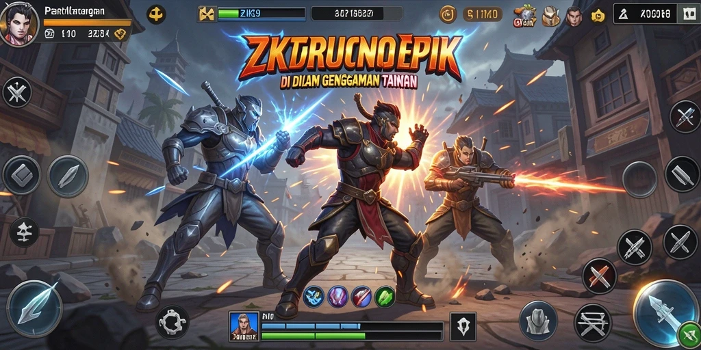 Gameplay ZK9 yang menampilkan aksi pertarungan seru di arena.